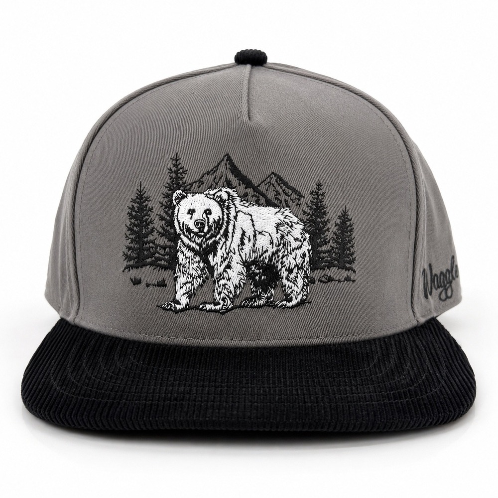 Waggle Bear Snapback Golf Hat Gray Black Corduroy Brim Adjustable Cap NWT